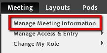 the Meeting menu with "Manafe Meeting Information" highlighted
