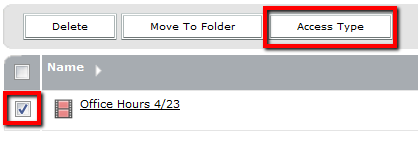 The buttons on the top of the page are "Delete", "Move to Folder", and "Access Type"