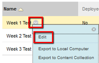 An image of a test with the contextual menu expanded and "Edit" highlighted.