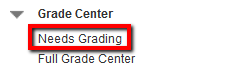 An image of the "Grade Center" menu with "Needs Grading" highlighted