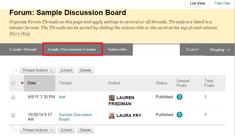 The Forum page, with "Grade Discussion Forum" highlighted