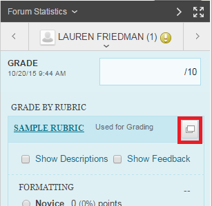 The grading bar with the "Expand rubric" button highlighted.