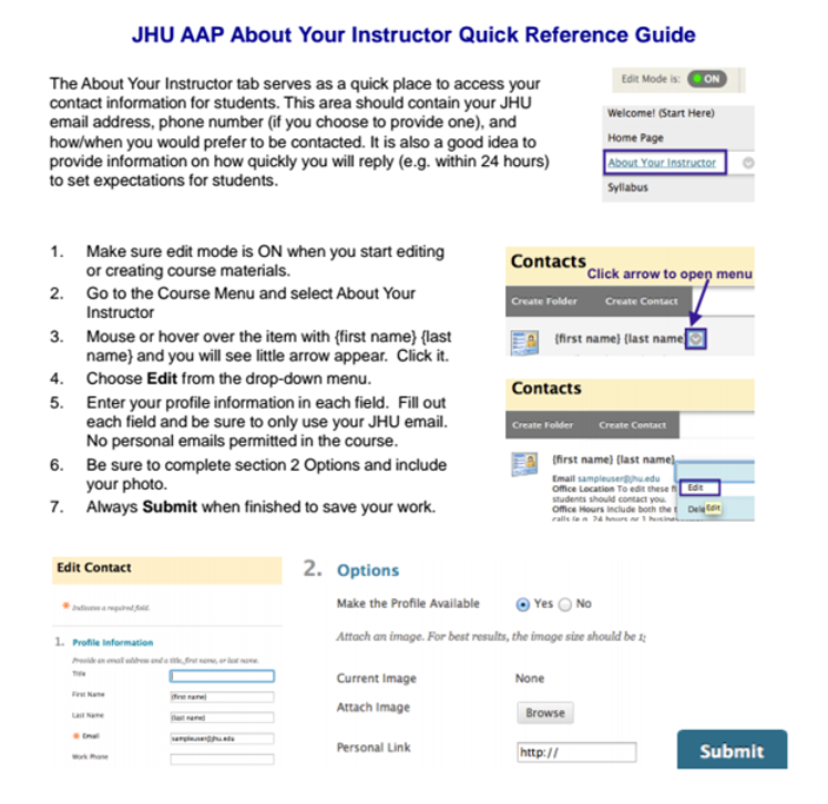 About Your Instructor Quick Reference Guide