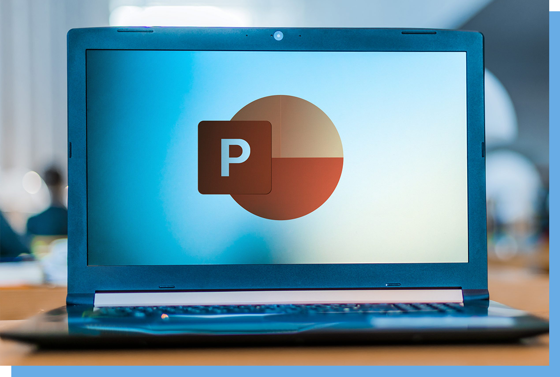 Lap top with powerpoint icon being displayed